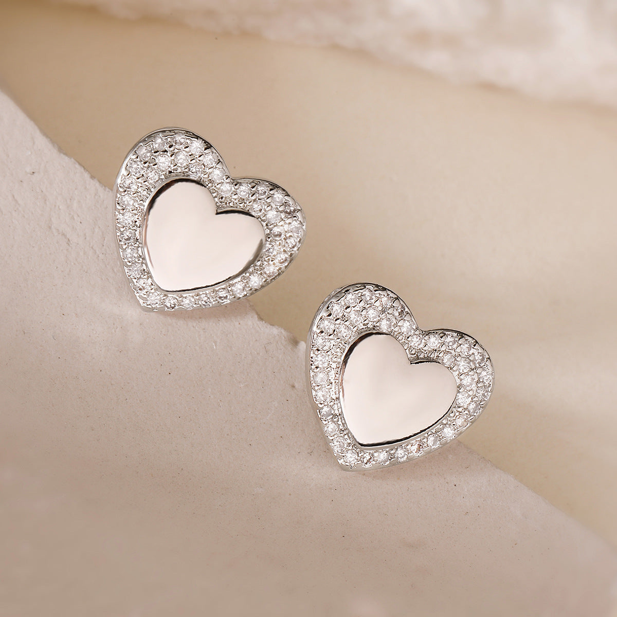 Minimalist Heart-Shaped Zircon Stud Earrings for Women in Copper with Micro-Pave Setting