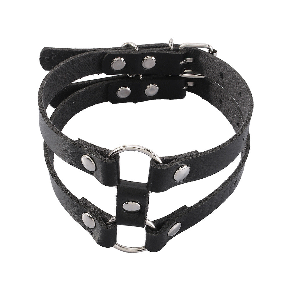 Cavigliera in Pelle Geometrica con Dettagli in Lega da Donna Accessorio Moda Gotico e Aggressivo per Discoteca