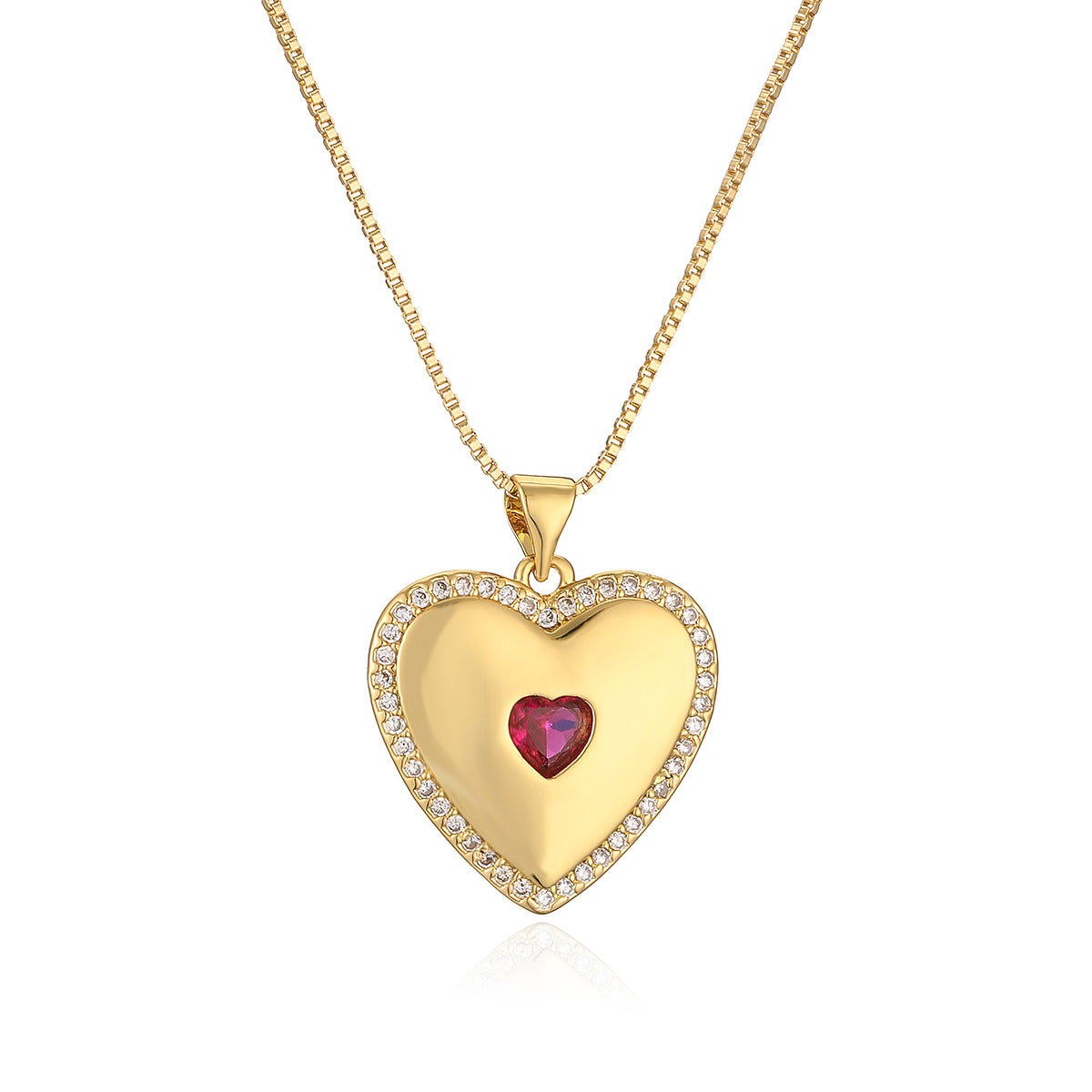 Minimalist Heart-Shaped Copper Pendant Necklace with 18K Gold Plating and Zircon Inlay for Women