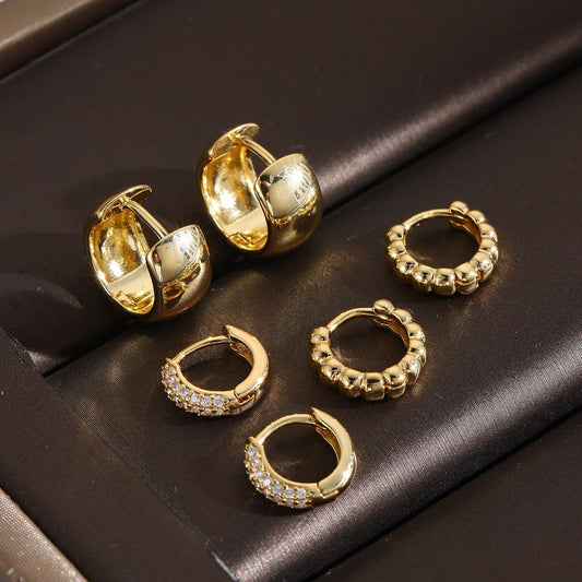 Geometric Copper Ear Cuffs with Zirconia Inlay Plated in Real Gold for Women Minimalist Statement Earrings Set