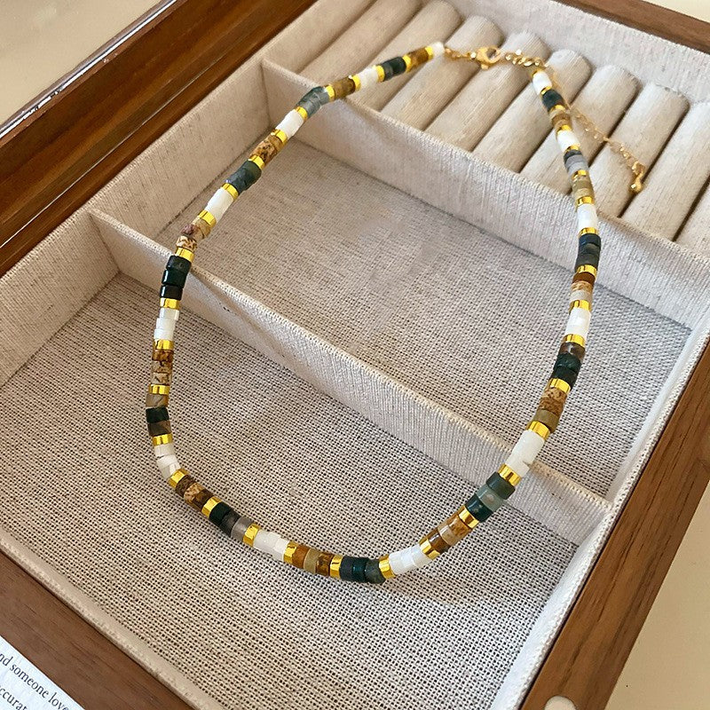 Collana Sweet Dopamine con perle barocche in lega di zinco con finitura placcata e ciondolo geometrico, delicata catena a clavicola da donna