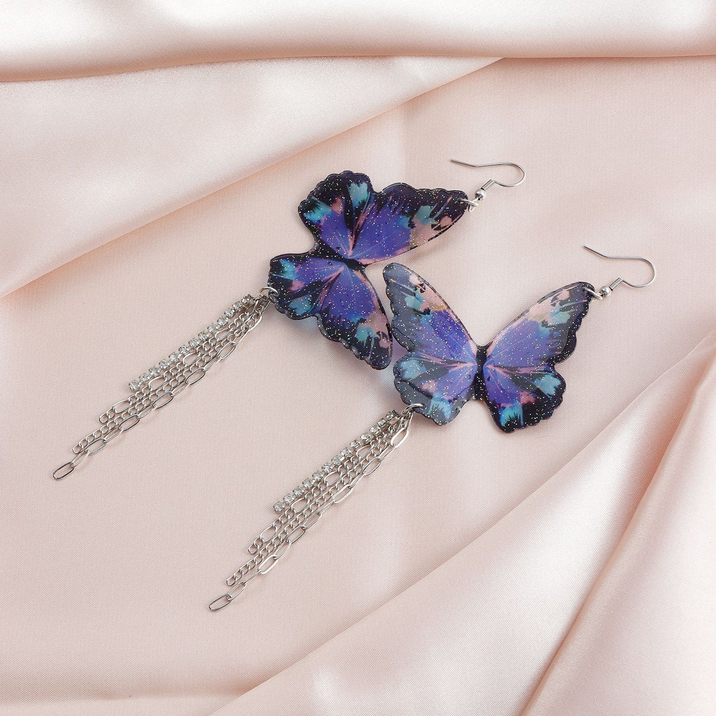 Orecchini pendenti lunghi viola minimalisti da donna con design geometrico a farfalla in acciaio inossidabile placcato titanio