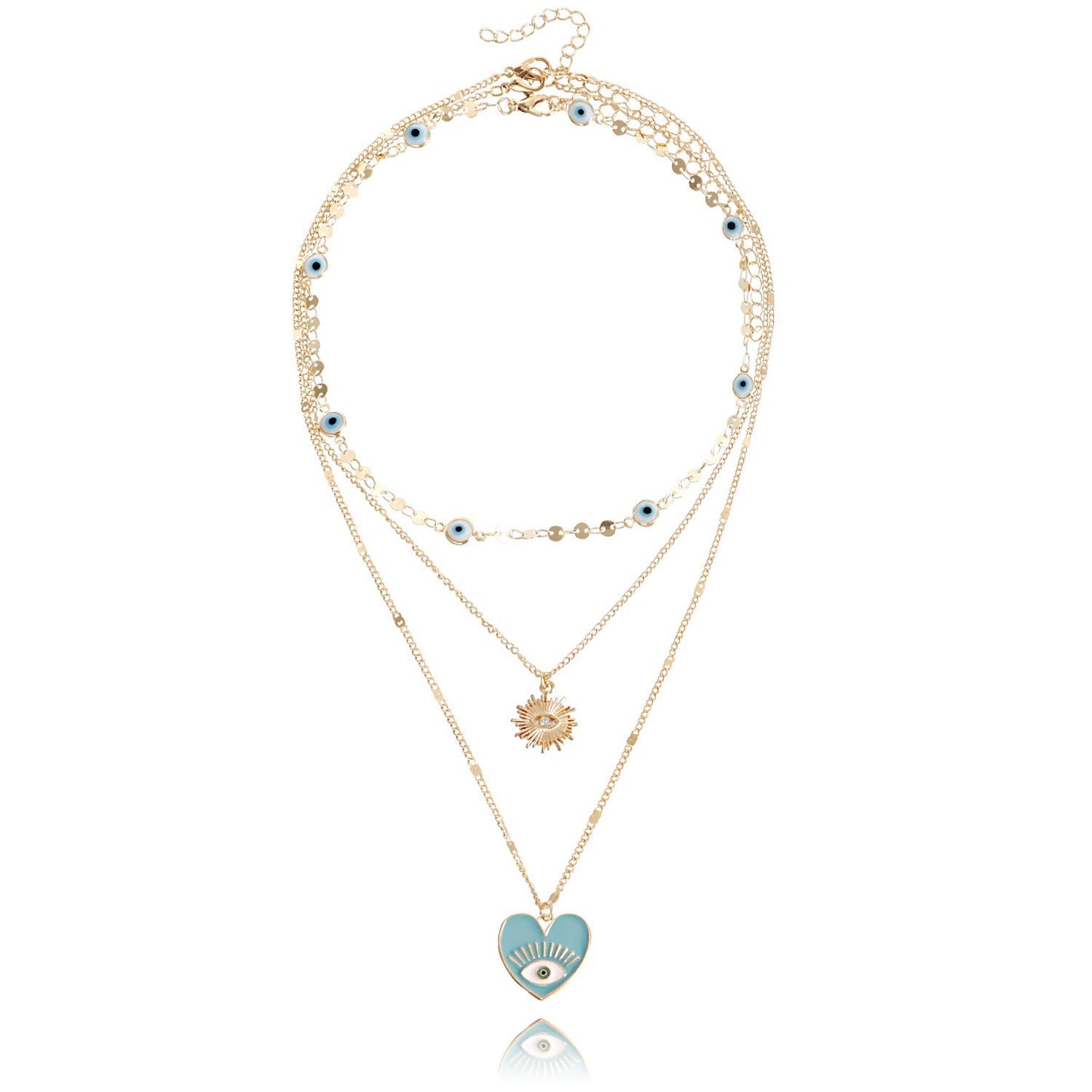Minimalist Geometric Evil Eye Pendant Necklace for Women with Alloy Body and Gold Plating, Multi-Layer Clavicle Chain Design