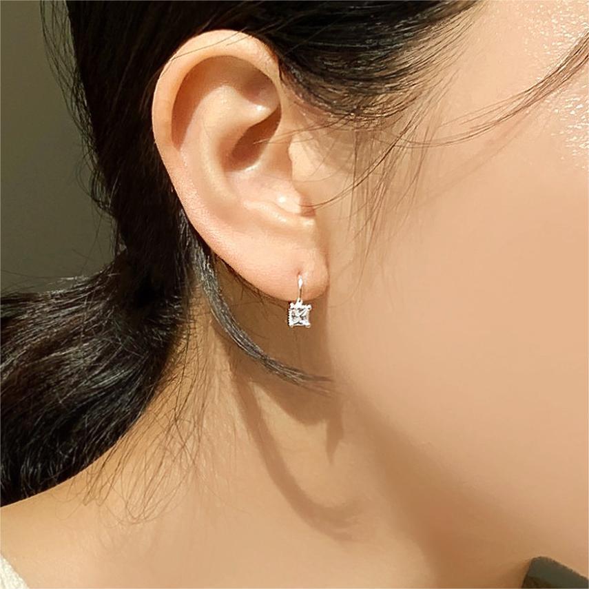 Minimalist Geometric Square Zircon Earrings in 925 Sterling Silver with Plated Finish