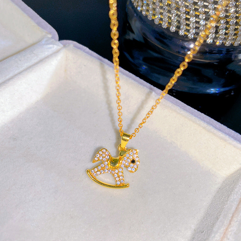 Minimalist Sweet Sporty Titanium Steel Plated Necklace with Brass Cubic Zirconia Pendant for Unisex
