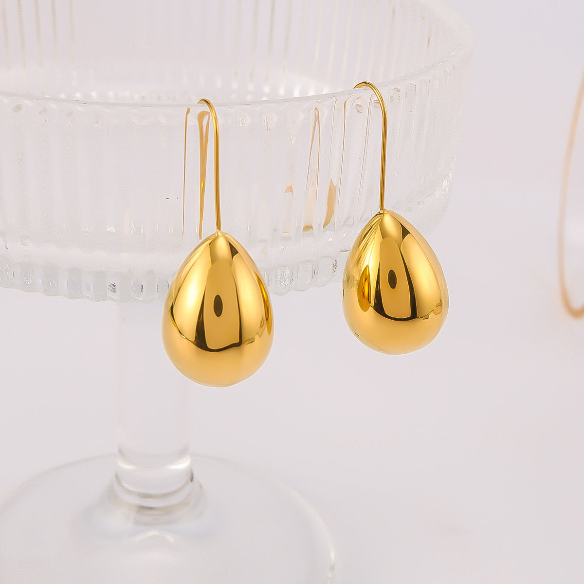 Geometric Waterdrop Earrings in Stainless Steel with 18K Gold Plating for Women — Polished, Hypoallergenic, Elegant Dangle Earrings