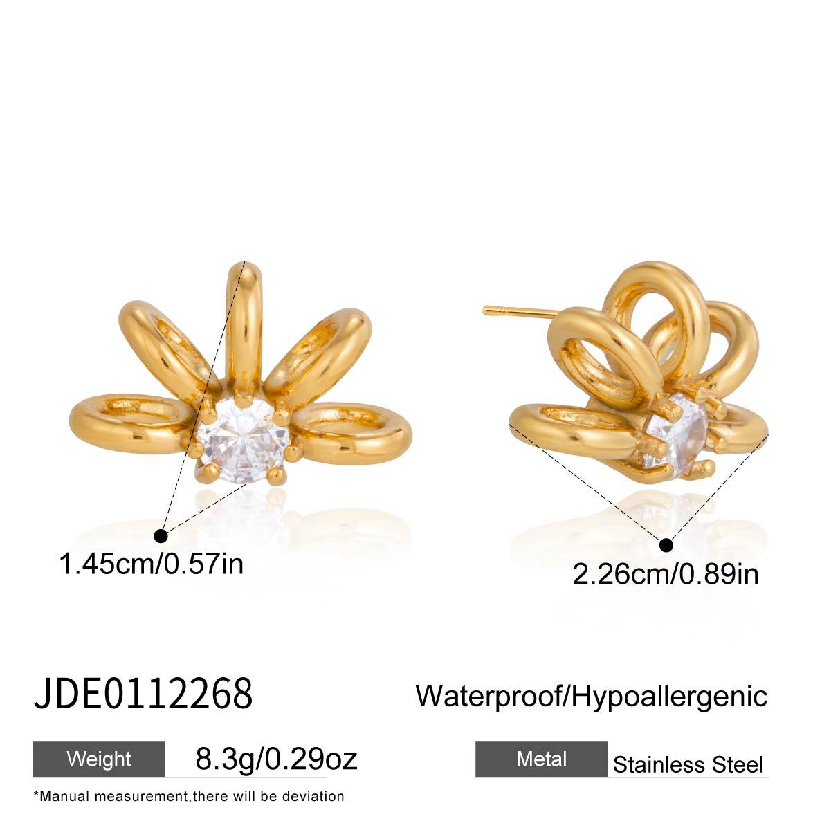 Elegant Cubic Zirconia Inlaid Geometric Stainless Steel and Titanium Steel Necklace and Earring Set for Women