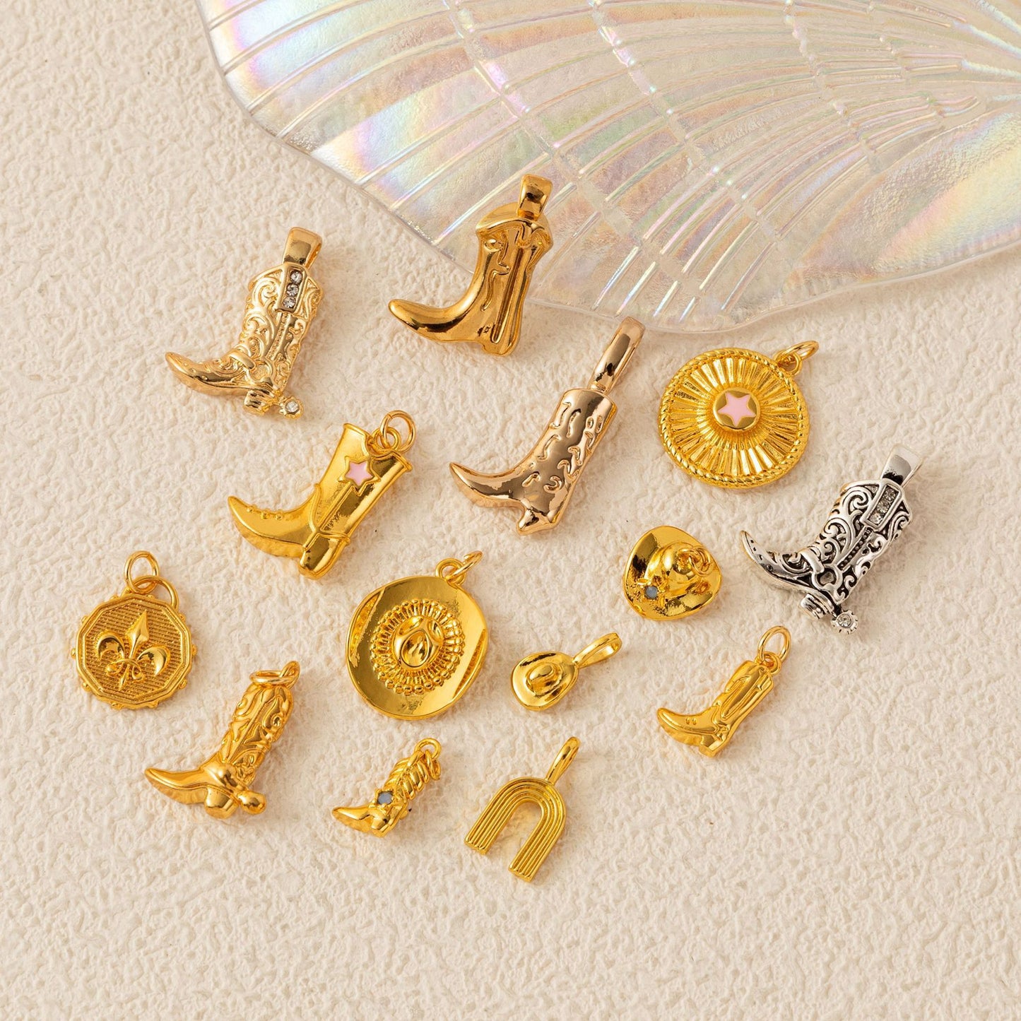 Casual Brass Plated Cubic Zirconia U-Shaped Pendant DIY Necklace Charm Bar with Corn Chain