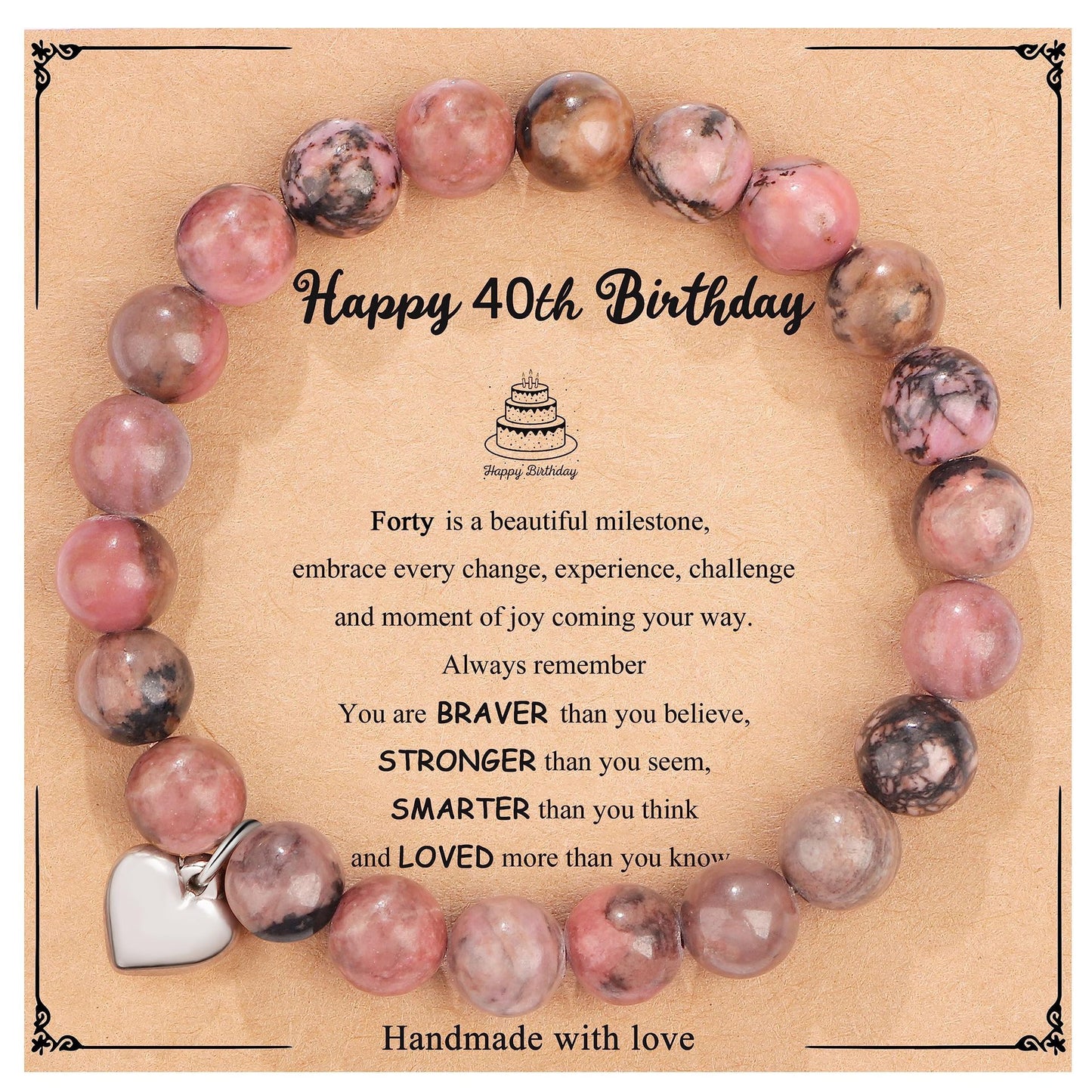 Natural Stone Zebra Print Round Beaded Bracelet for Women