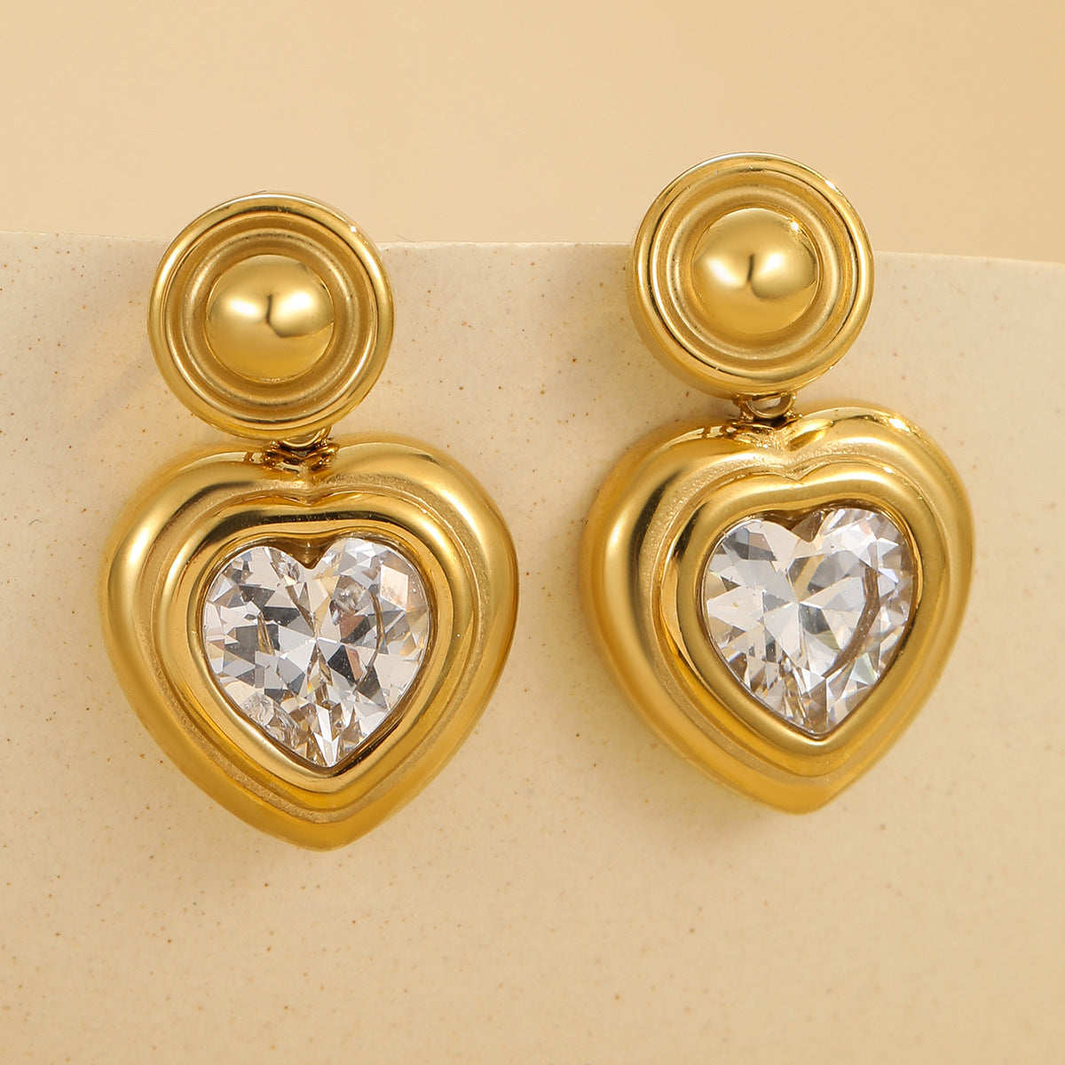 Orecchini retrò in acciaio inossidabile a forma di cuore alla francese con intarsio in zircone, orecchini minimalisti di moda per le donne