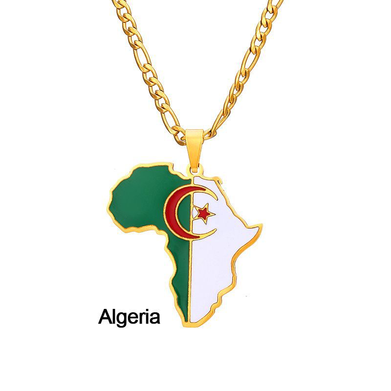 Collar con colgante de mapa de país africano geométrico de acero inoxidable con acabado esmaltado para uso unisex