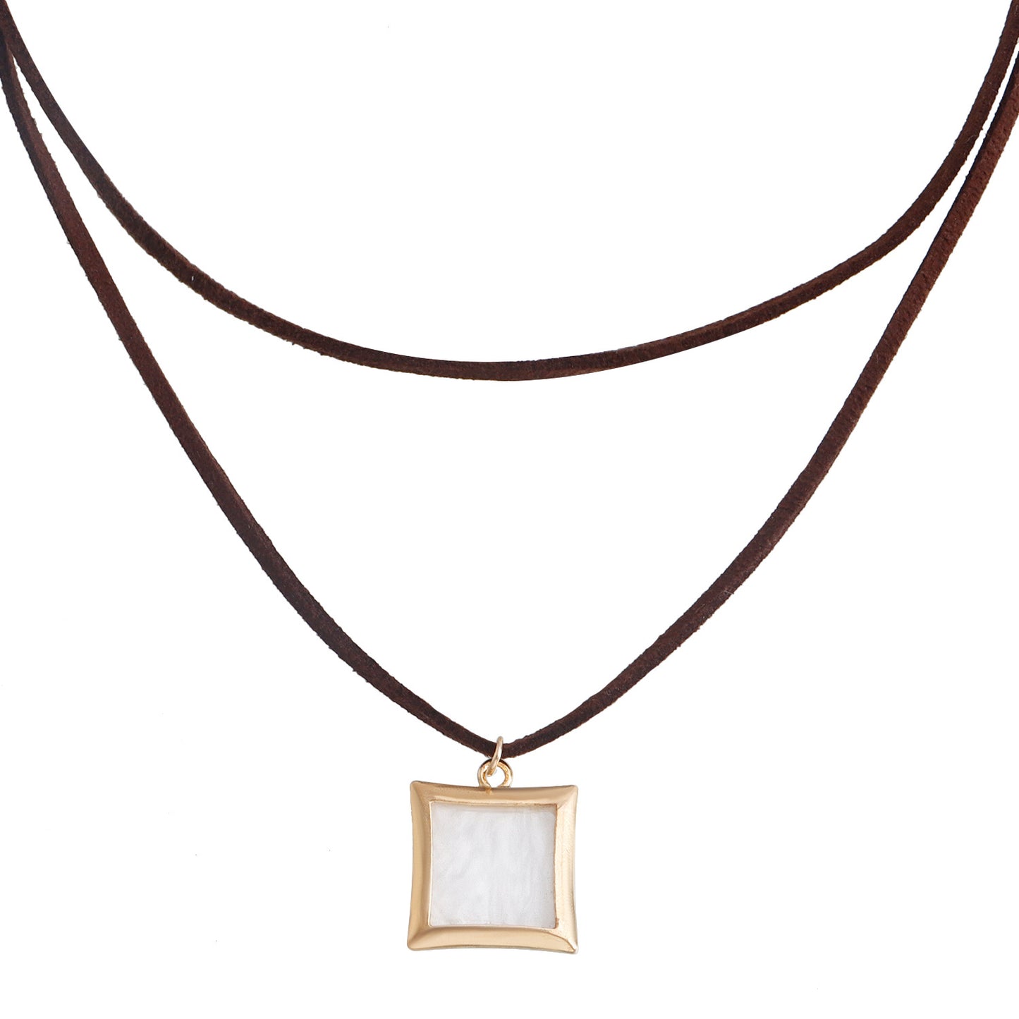 Minimalist Geometric Mother-of-Pearl Pendant Necklace for Women with Adjustable Velvet Choker and Gold-Plated Alloy Chain