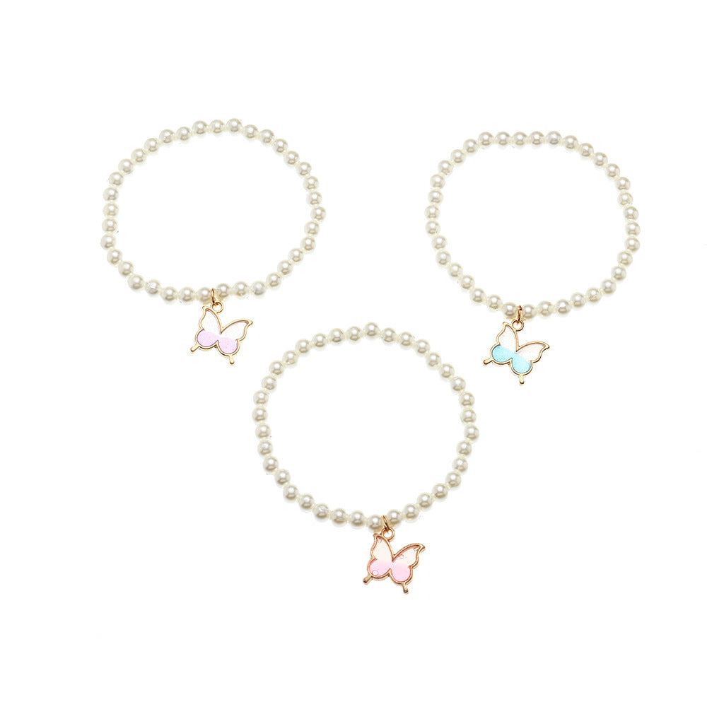 Set di Braccialetti per Bambini a Forma di Farfalla in Resina con Perle, per Ragazze dai 3 ai 10 Anni
