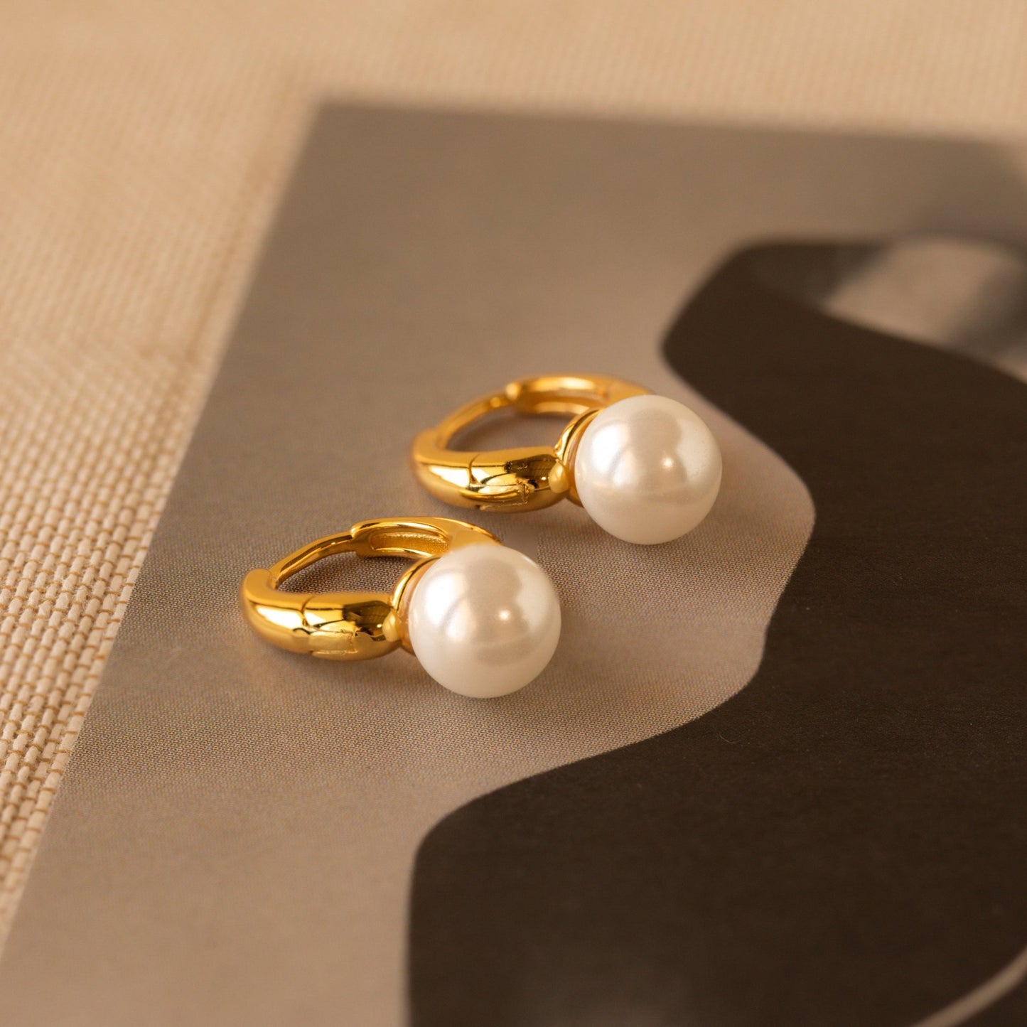 Minimalist Geometric Pearl Earrings with Gold-Plated Copper Base and Sterling Silver Posts for Women