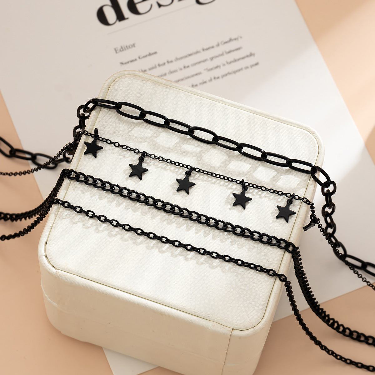 Collar Asimétrico de Perlas Sintéticas y Estrellas para Mujer, Dulce y Atrevido, con Dije de Aleación Galvanizada y Cadena de Perlas Multicapa