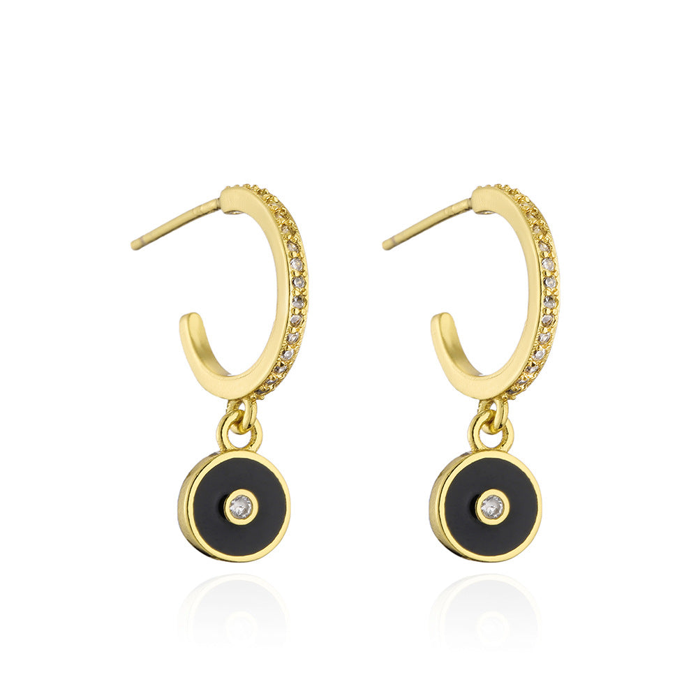 Cartoon Style Geometric Copper Earrings with 18K Gold Plating and Enamel Eye Design for Women