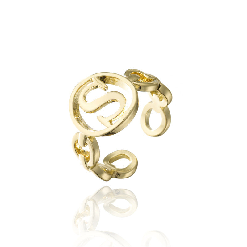 18K Gold Plated Brass Letter Open Ring for Women