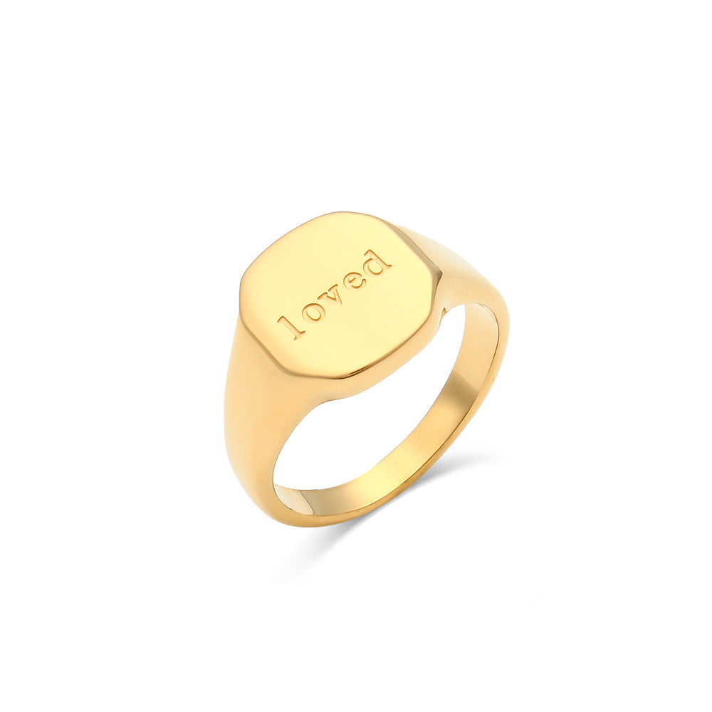 Minimalist Letter-Shaped Titanium Steel Ring with 18K Gold Plating for Women