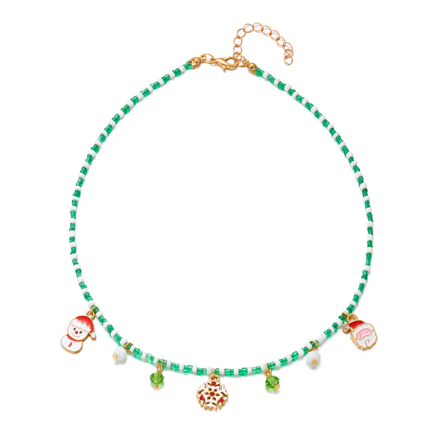 Casual Fashion Christmas Pendant Necklace for Women with Enamel Reindeer Snowman Bell Charms on Standard Chain