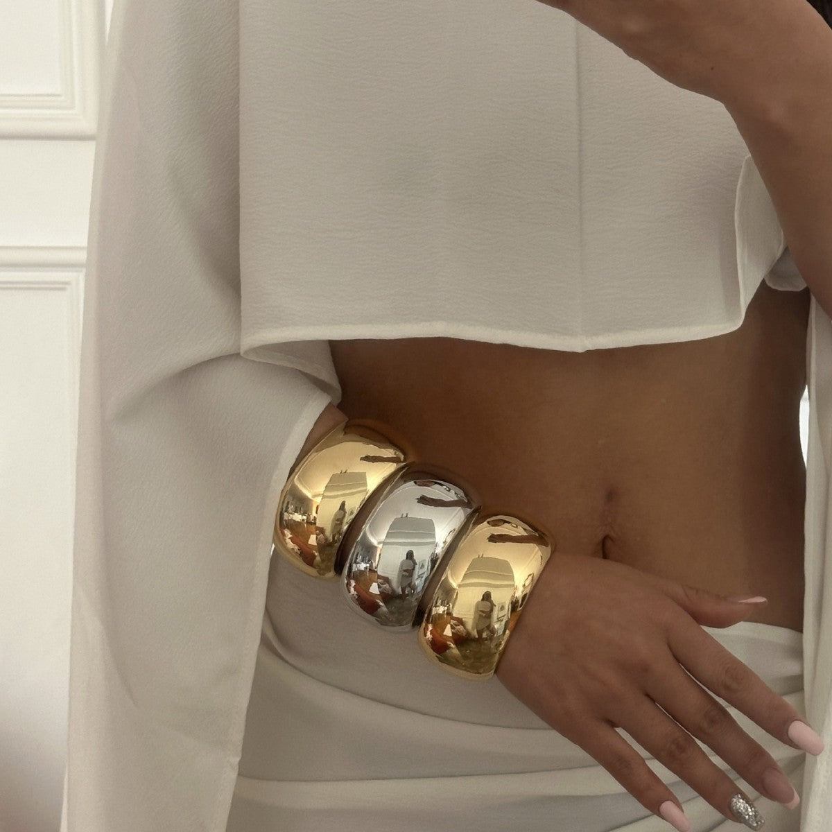 Geometric Plated Alloy Wide Cuff Bracelet