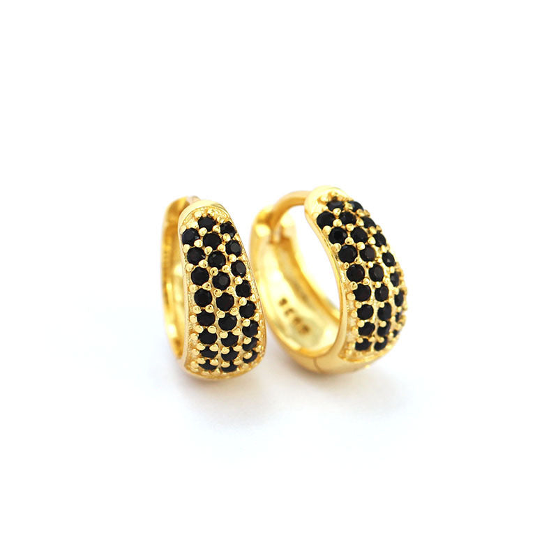 Sweet 925 Sterling Silver Geometric Micro-Inlaid Cubic Zirconia Hoop Earrings