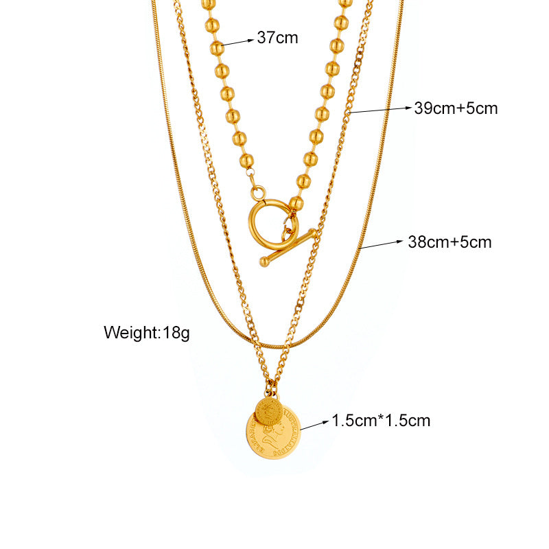 Fashionable Irregular Geometric Heart-Shaped Titanium Steel Plated Gold Multi-Layer Necklace for Women