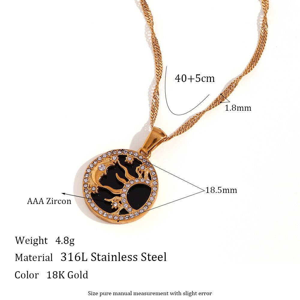Minimalist Geometric Sun Moon Star Pendant Necklace in Stainless Steel with 18K Gold Plating for Women