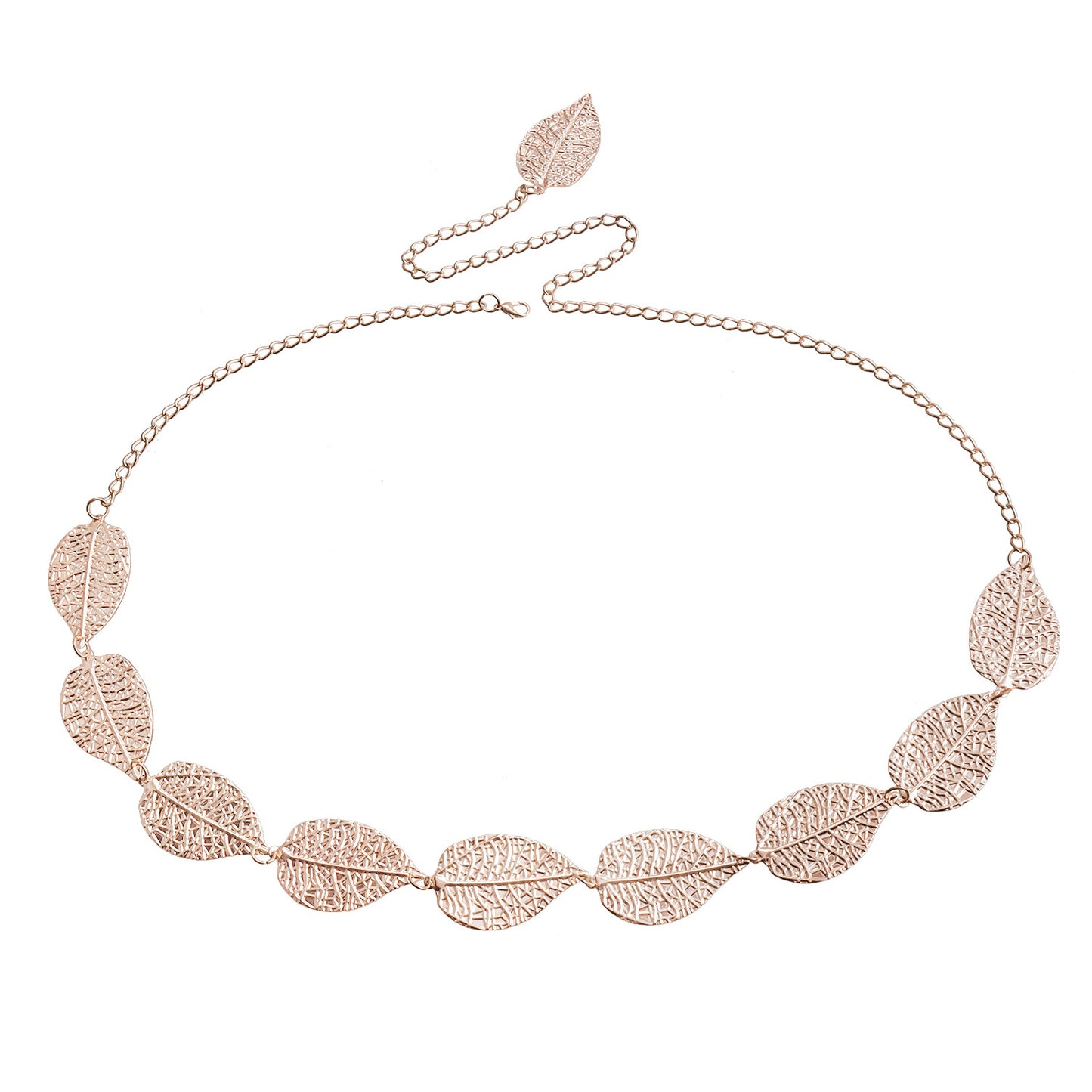 Cadena de cintura de hoja dorada retro para mujer con cierre de langosta, cadena fina ajustable para vestidos y ropa formal