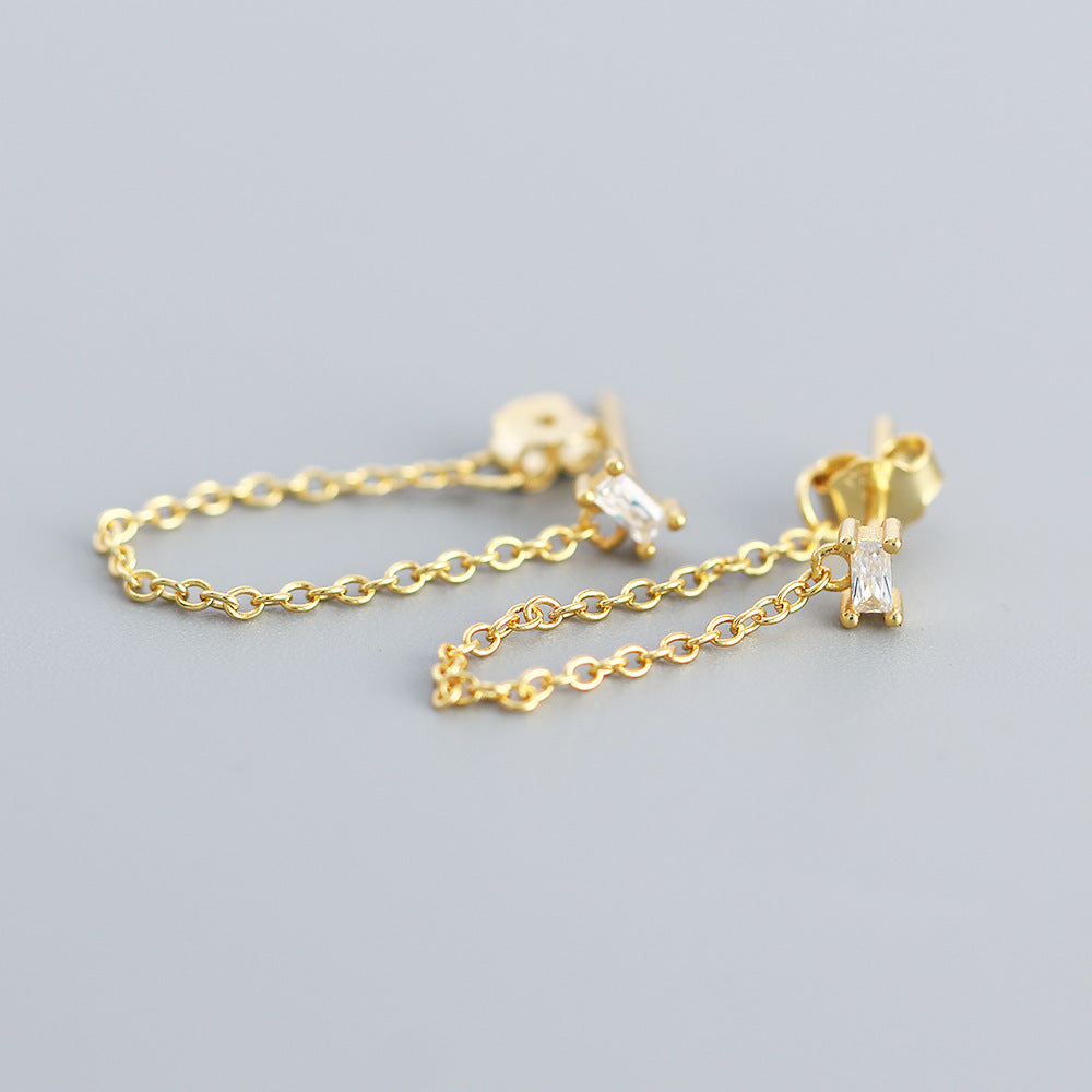 Eleganti Orecchini Pendenti a Goccia da Donna con Nappe a Quadrato Geometrico in Zirconia Cubica, in Argento Sterling 925