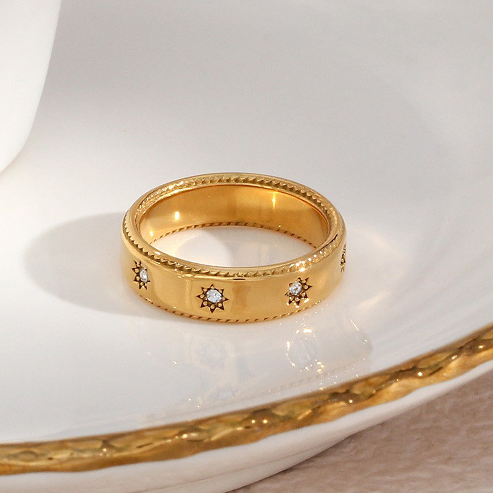 Anello da donna a stella in acciaio inossidabile placcato oro 18 carati geometrico minimalista