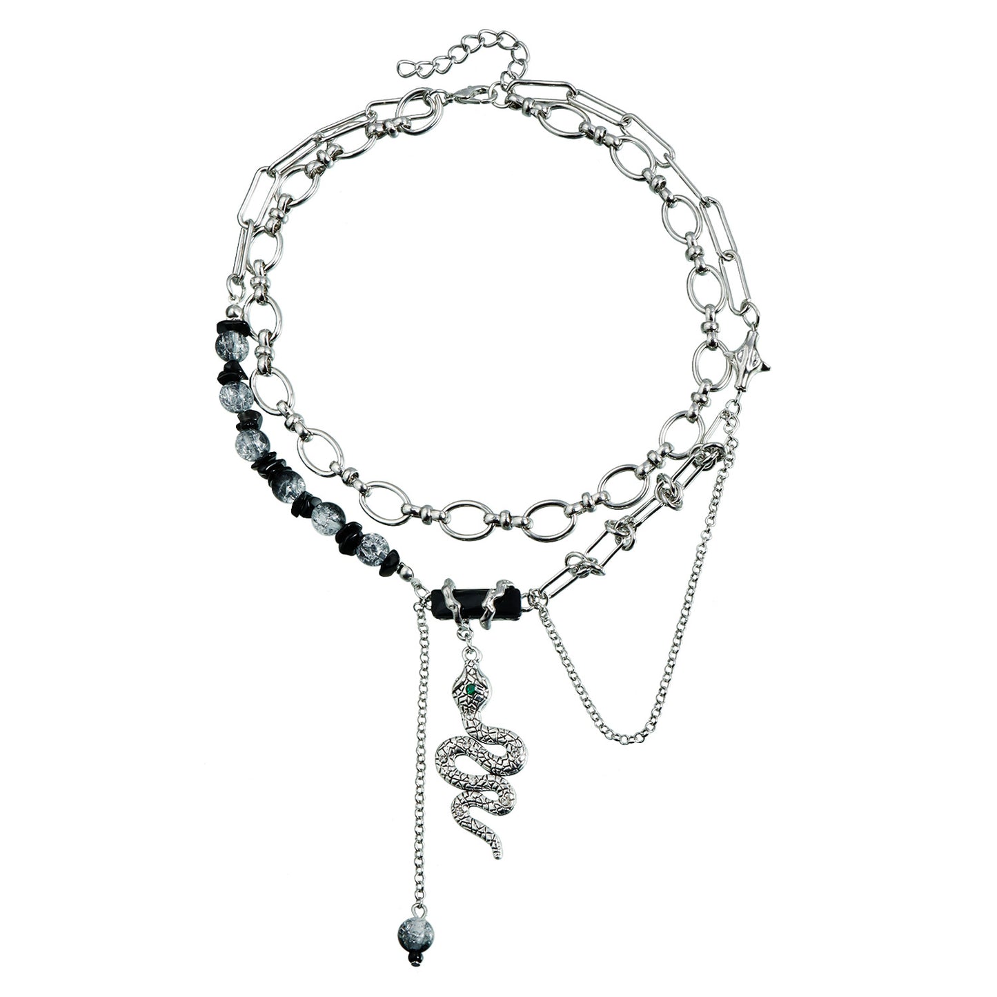 Dark Chic Snake-Shaped Geometric Pendant Alloy Necklace with Tassels for Women, Electroplated Clavicle Chain