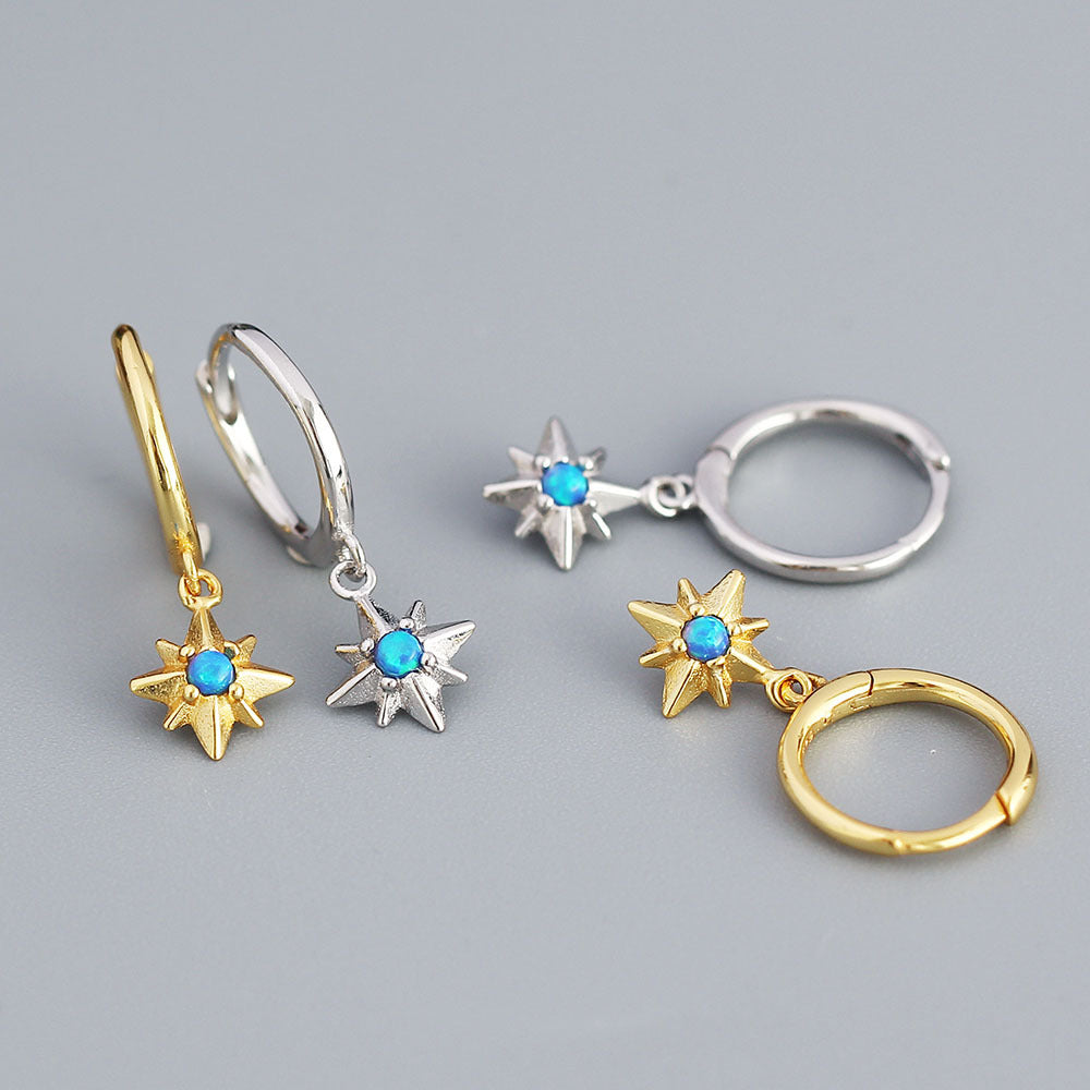 Sweet Geometric Star 925 Sterling Silver Inlaid Opal Earrings
