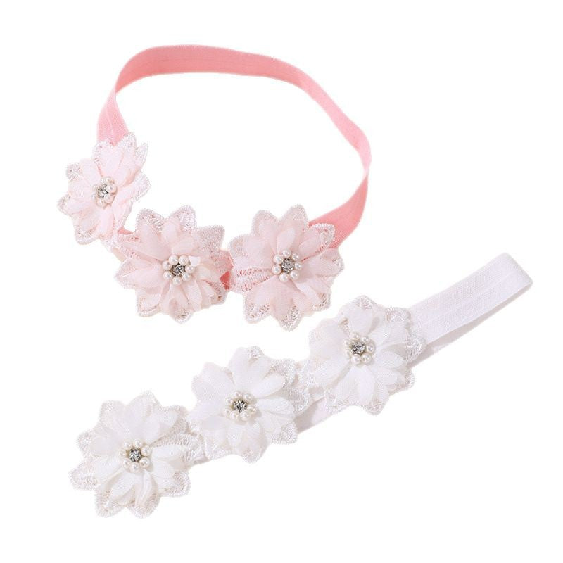 Cerchietto in Tessuto per Bambina con Dettaglio Perle e Bordo in Pizzo, Design Geometrico, per Bambine dai 6 ai 10 Anni