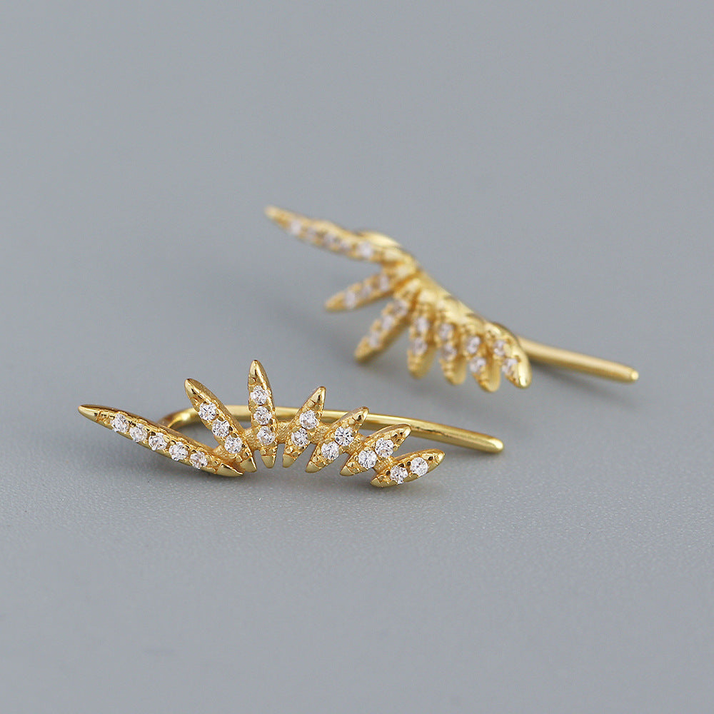 Minimalist Wing-Shaped S925 Sterling Silver Micro-Pave Zirconia Stud Earrings for Women