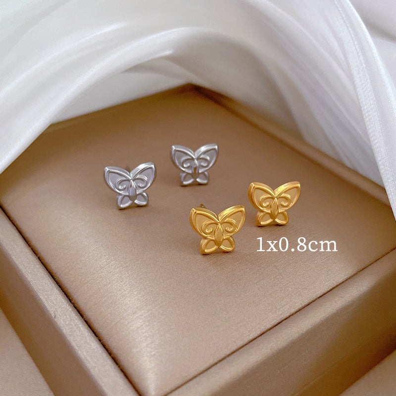 Vintage Minimalist Butterfly-Shaped Titanium Steel Earrings with Plated Finish for Women, Geometric Design and Cosmic Natural Aesthetic
