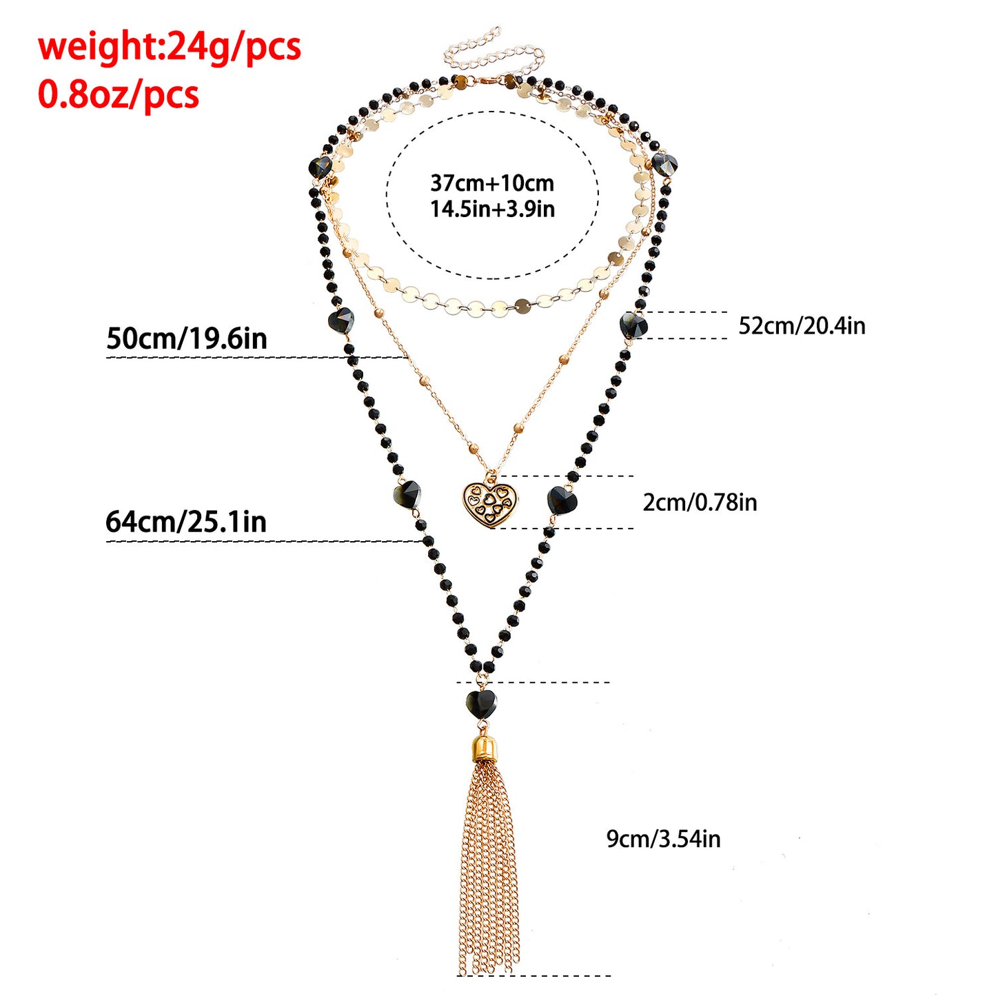 Minimalist Long Black Heart-Shaped Crystal Pendant Necklace for Women with Alloy Chain and Electroplated Finish