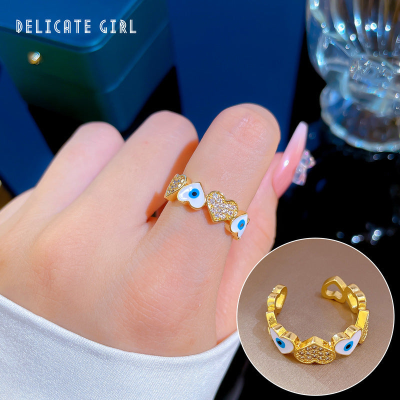 Luxury Minimalist Plated Brass Crown Rhinestone Adjustable Ring for Women