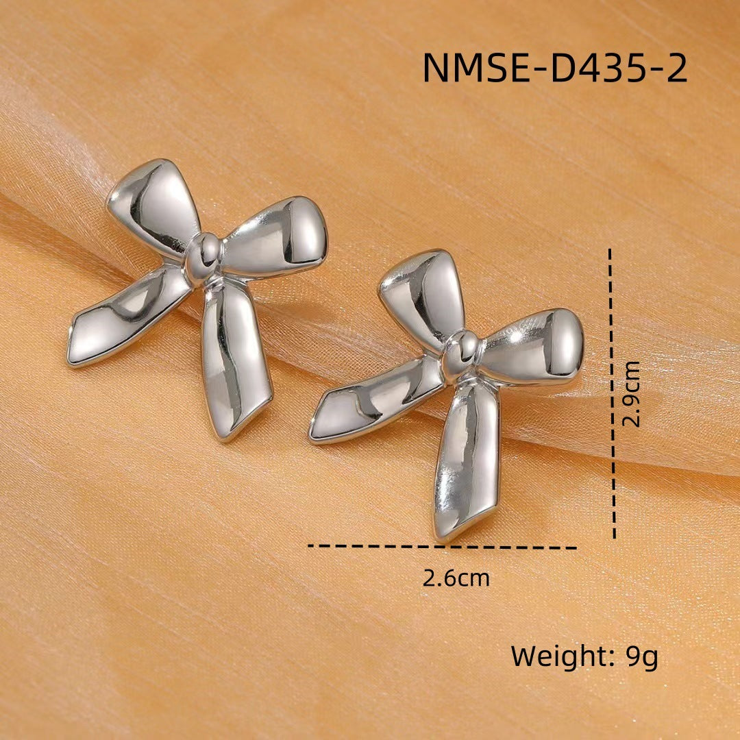 Elegantes Pendientes de Acero de Titanio con Forma de Lazo Bañados en Oro para Mujer