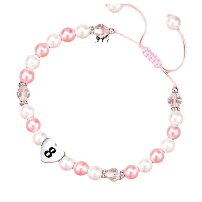 Sweet Stainless Steel Number Letter Handmade Woven Pearl Bracelet for Women