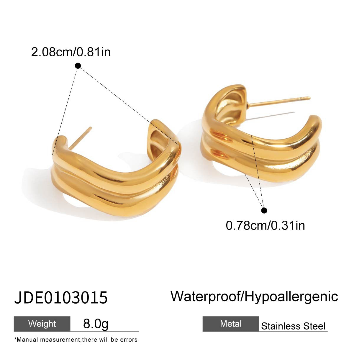 Minimalist Geometric C-Shape Stainless Steel Hoop Earrings with Titanium Steel Posts for Women