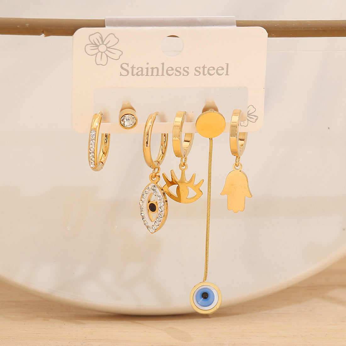 Fashionable Daisy and Clover Stud Earrings in Stainless Steel with Plated Finish for Women