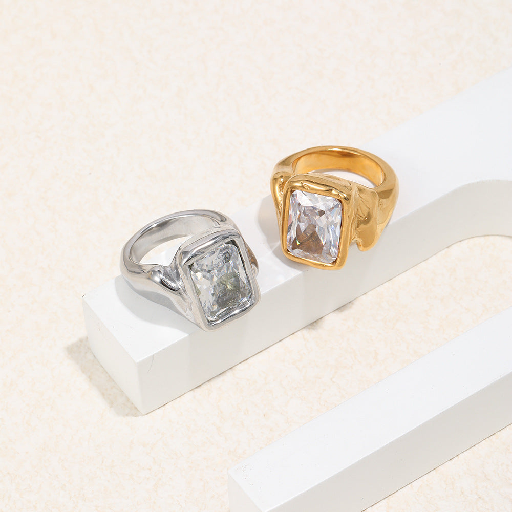 Anello da donna in acciaio inossidabile placcato oro 18 carati, geometrico e minimalista