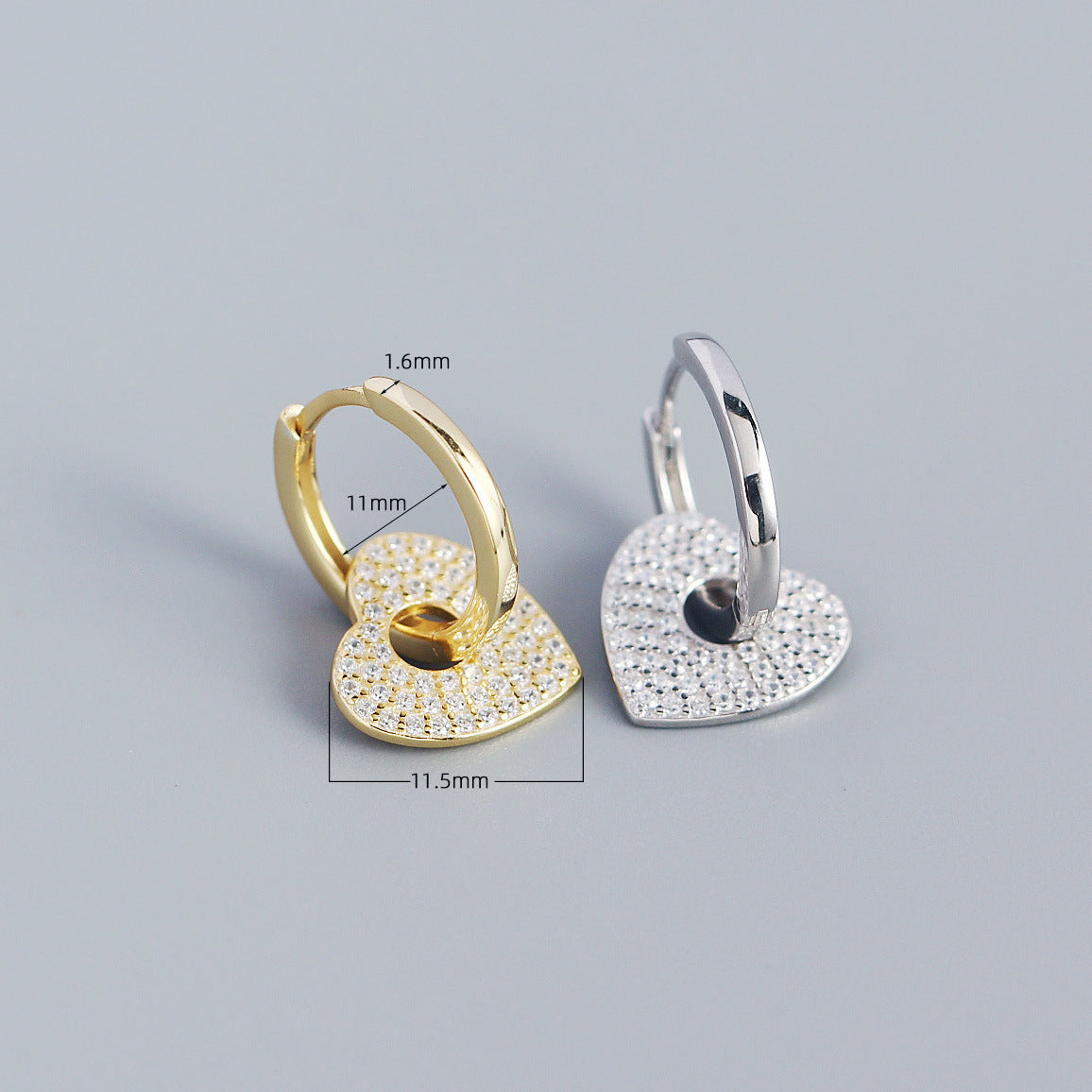 Minimalist Heart-Shaped S925 Sterling Silver Stud Earrings with Rhinestone Inlay for Women