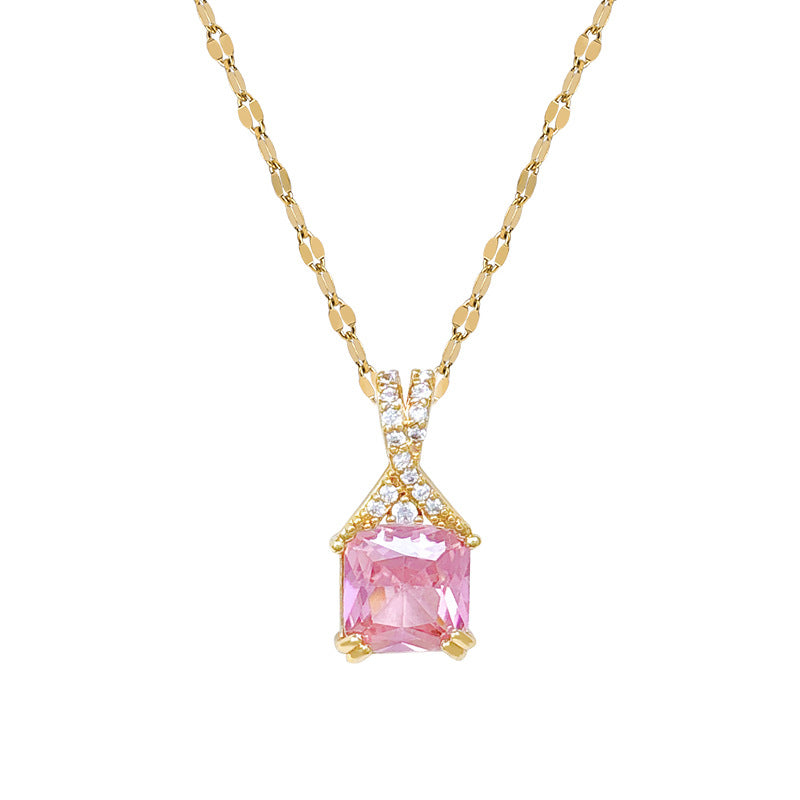 Sweet Geometric Moon Rhinestone Plated Titanium Steel Necklace for Women