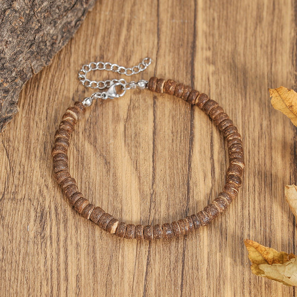 Bohemian Geometric Wood and Stainless Steel Beaded Bracelet for Men and Women