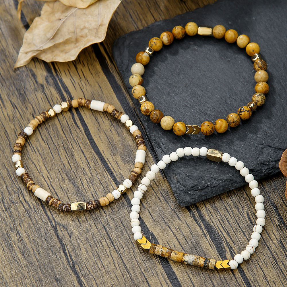 Handmade Natural Semi-Precious Stone Beaded Bracelet with Volcanic Rock and Wood Beads for Men Unisex Summer Vacation Jewelry