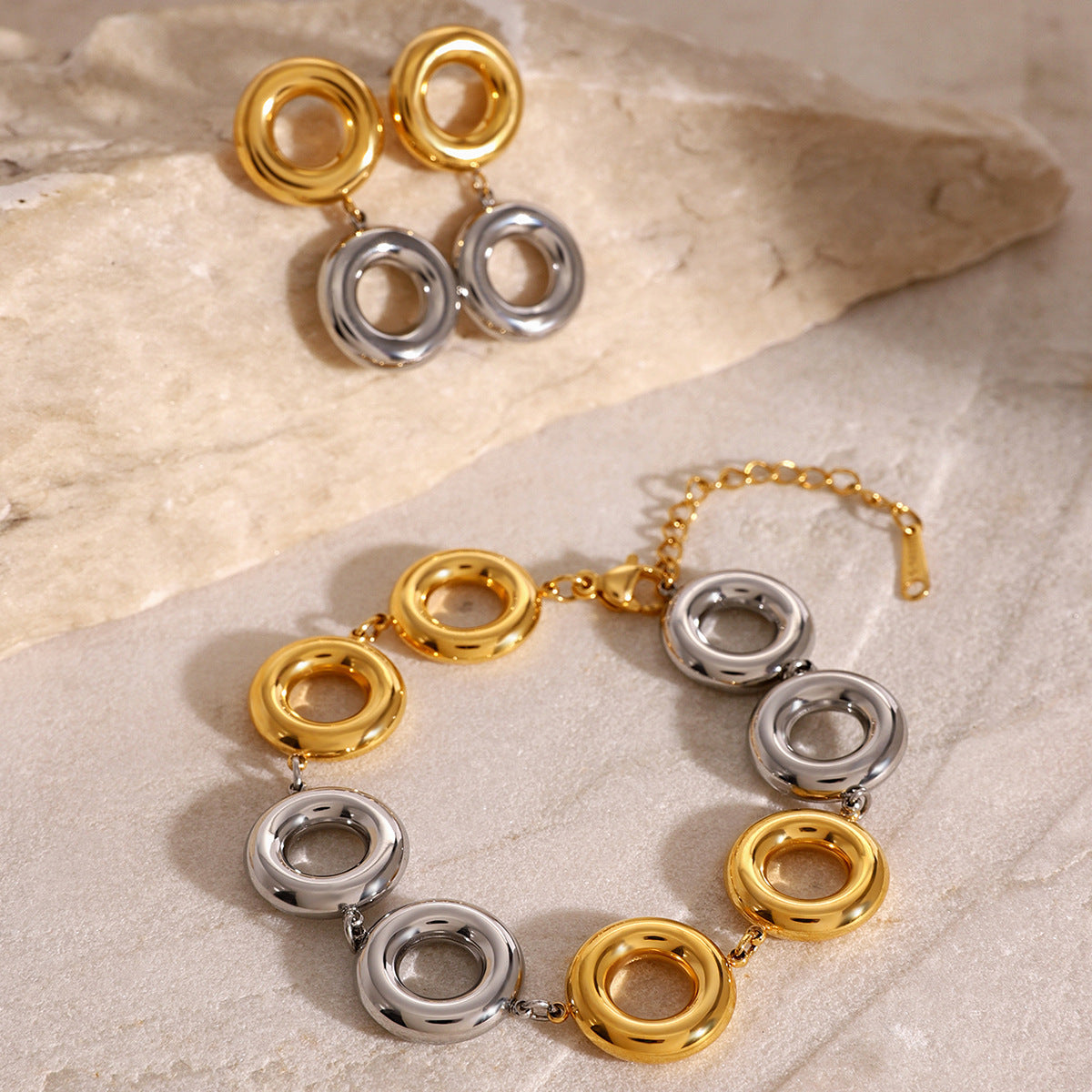 Minimalist Geometric Stainless Steel Hoop Pendant Earrings with Gold and Silver Plating for Women