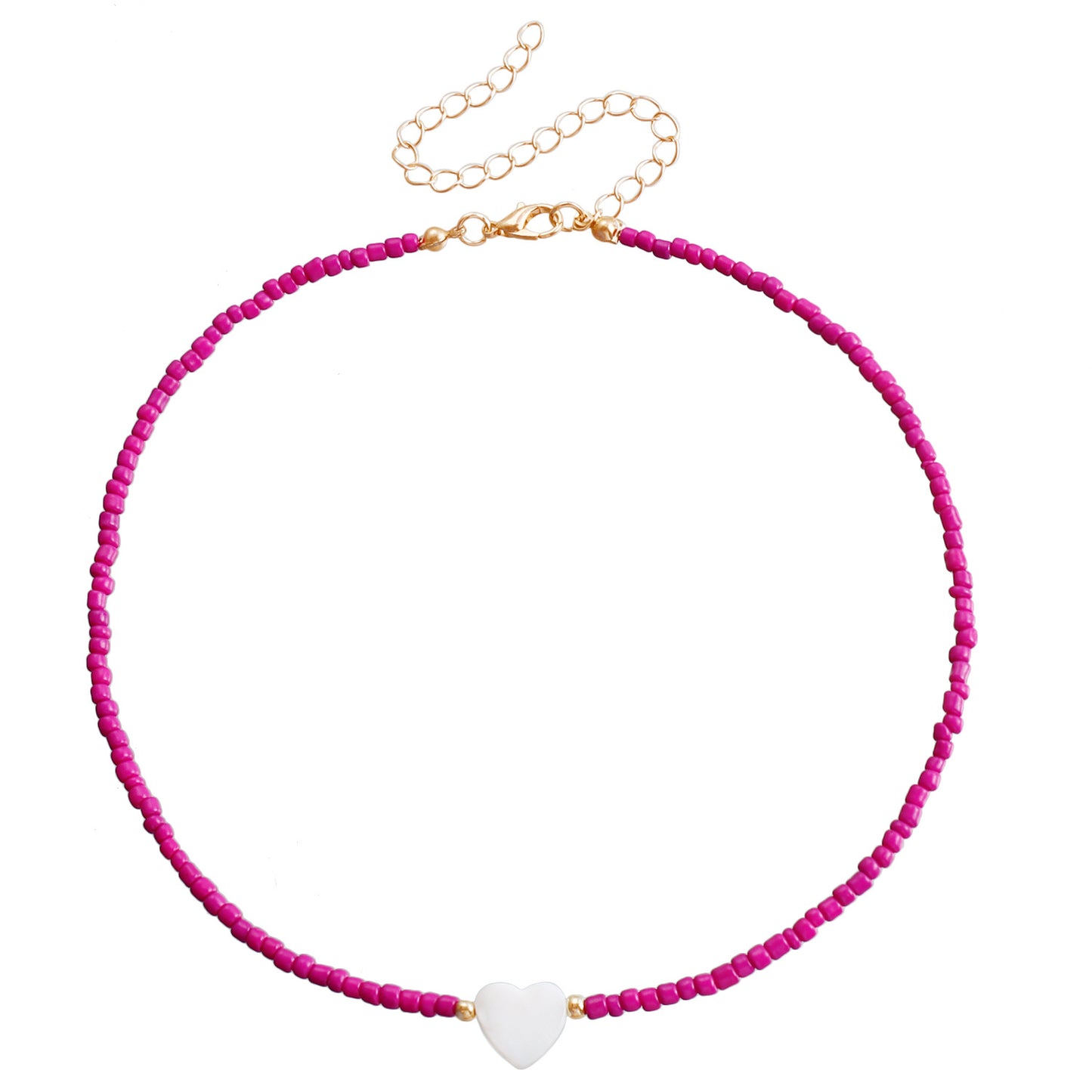 Collar con colgante de nácar en forma de corazón bohemio con cadena de cuentas para mujer