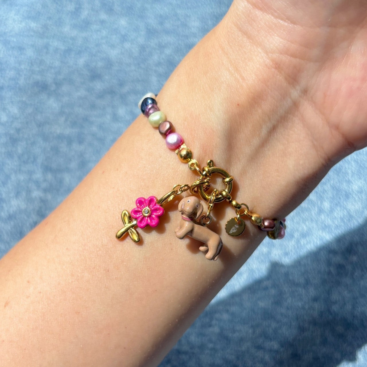 Sporty Stainless Steel PVD 18K Gold Plated Tennis Charm Bar