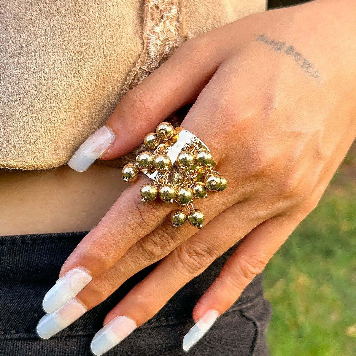 Vintage Palace Style Geometric Round Malachite Inlay Alloy Plated Open Ring for Women